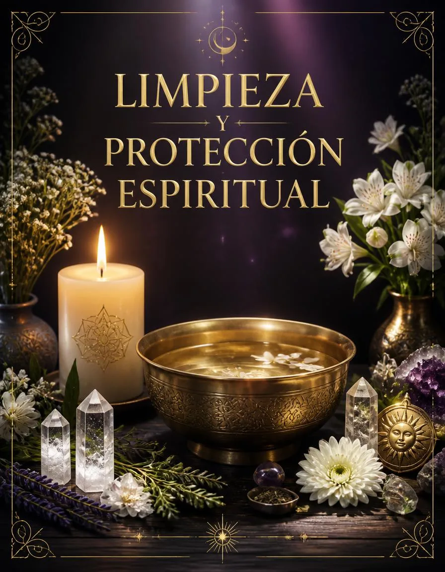 Limpieza y proteccion: cuenco de bronce, flores y cuarzos